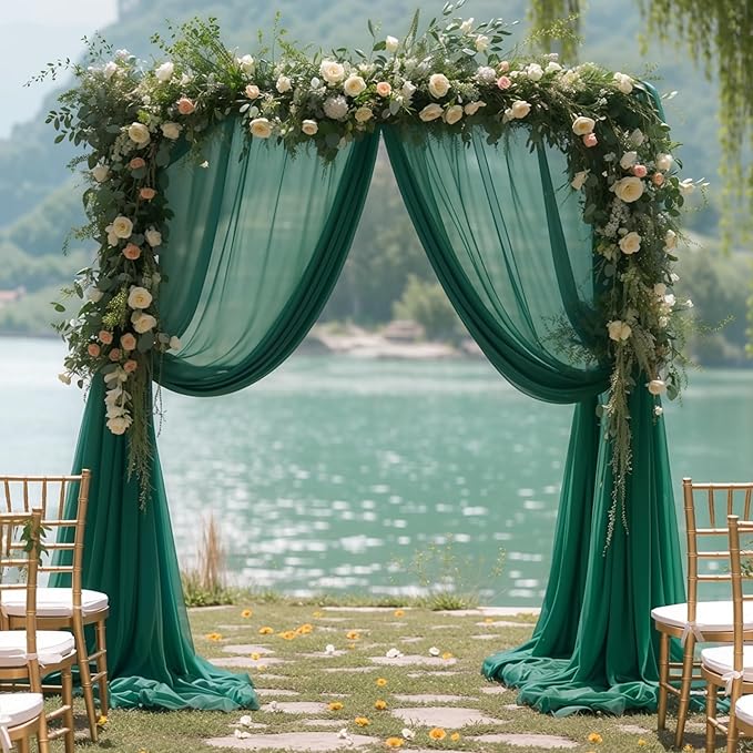 Wedding Arch Draping Fabric, 1 Panel 28" x 19Ft Emerald Green Arch Drapes Sheer - Image 6