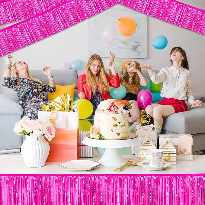 6 Pack 10 Ft Fuchsia Foil Fringe Garland Metallic Streamers Tinsel Banner Wall - Image 5