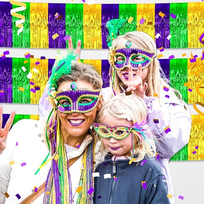 3 Pack 10 Long Gold Green Purple Metallic Foil Fringe Garland Wall Hanging - Image 3