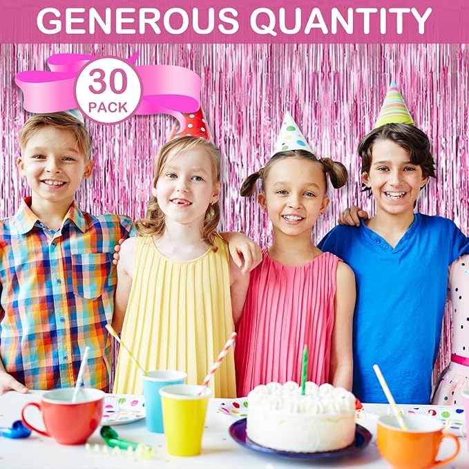 30 Pack Pink Foil Fringe Curtain Backdrop, 3.3x8.2 Feet Metallic Tinsel - Image 2