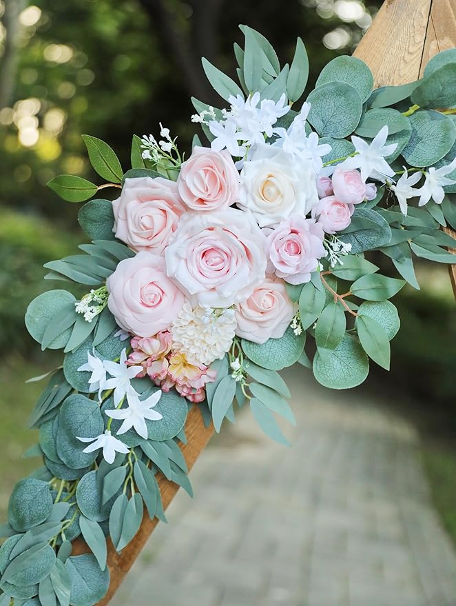Artificial Pink Wedding Arch Flowers Swag Set of 2 - Image 7