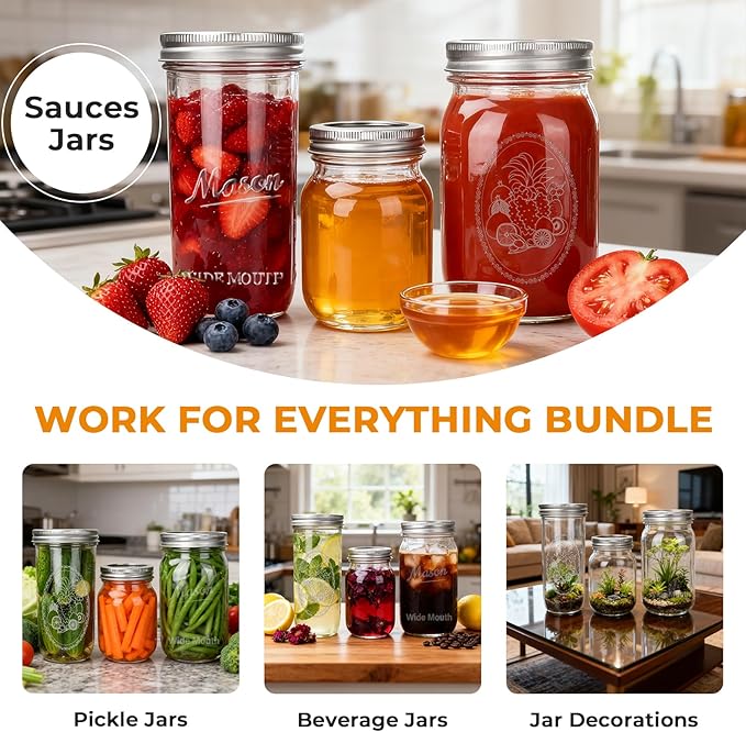 CycleMore Mason Jars Bundle, 12 Pack J Canning Jars - Image 5