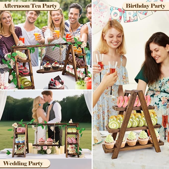 Wooden Cupcake Stand, 3 Tier Cake Stands Party Food Display Serving Platter - Image 5