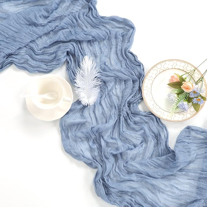 12 Pack Dusty Blue Table Runner 10ft Boho Gauze Fabric Cheesecloth Table Runner - Image 6