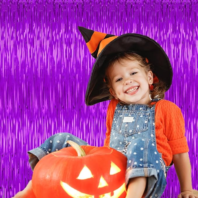 3 Pack Purple Backdrop Tinsel Streamers Foil Fringe Backdrop Halloween Party - Image 7