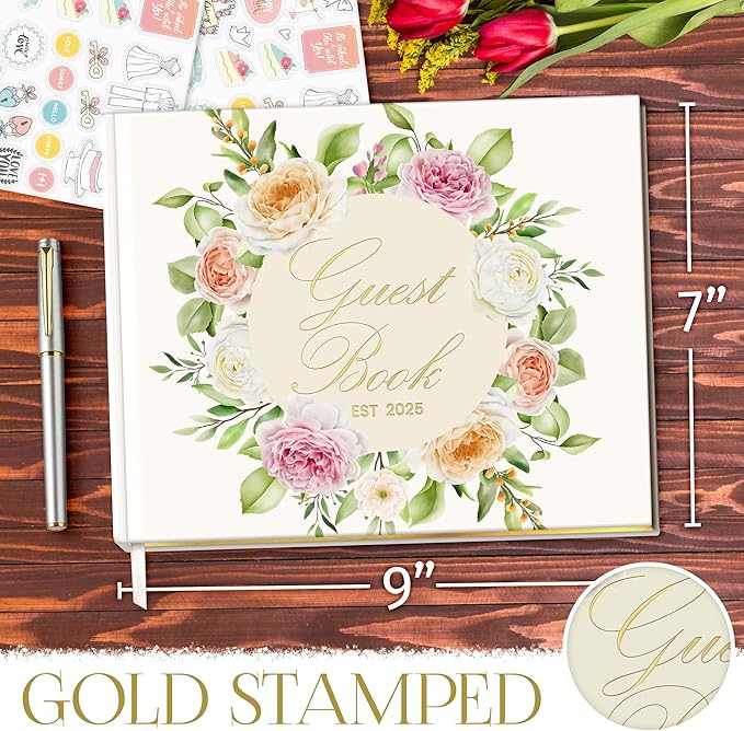 Wedding Guest Book with Pen and Stickers Included, Custom Guest Book Design 2025 - Image 4