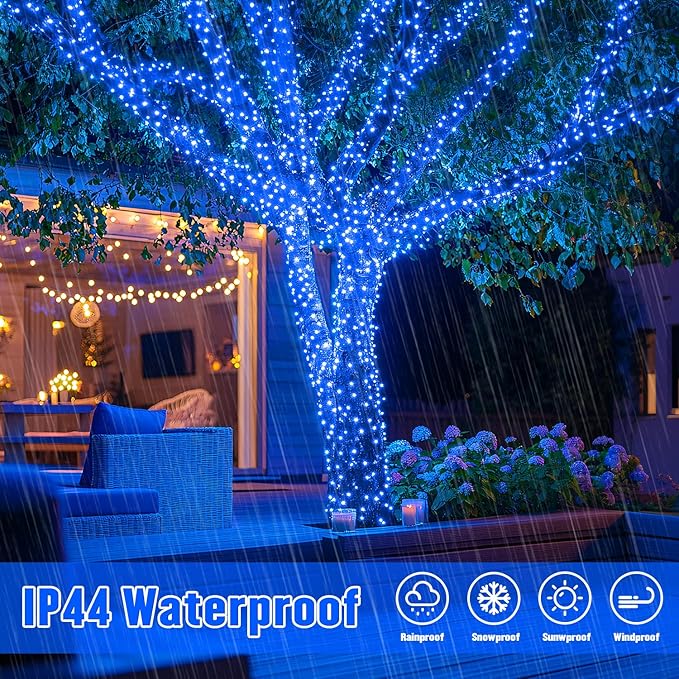 JMEXSUSS 2 Pack Blue Solar Christmas Lights: 100 LED 33ft Blue Solar Lights - Image 2
