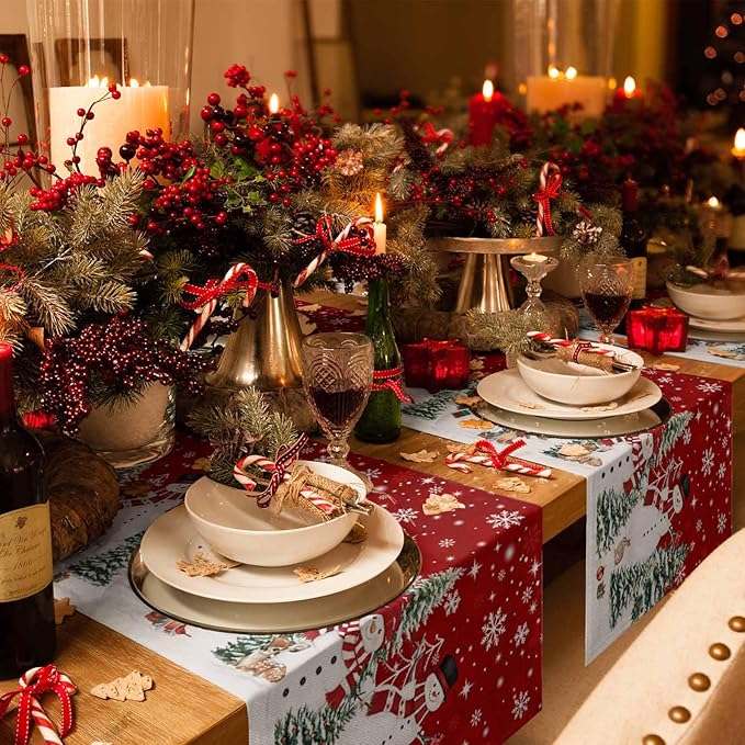 Christmas Snowman Cotton Linen Table Runner - Image 2