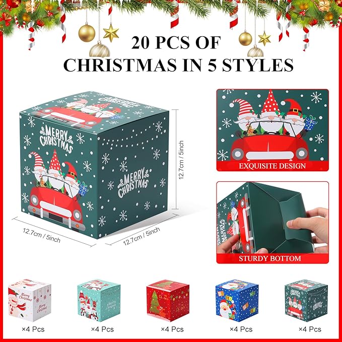 COTOPHER 20 Pcs Christmas Gift Boxes, Paper Treat Ornament Gift Box Decorative - Image 3