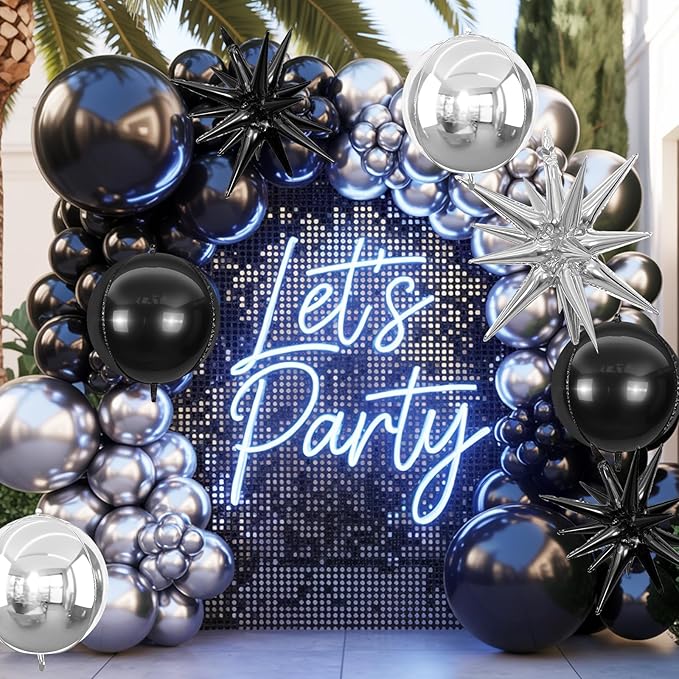 6Pcs Black Silver Foil Balloons, 22Inch Black Silver 4D Round Ball Balloon and - Image 4
