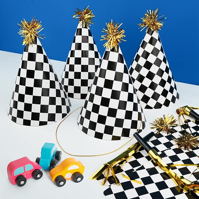48 Race Car Birthday Party Hats Race Car Party Supplies Include Black White - Image 7