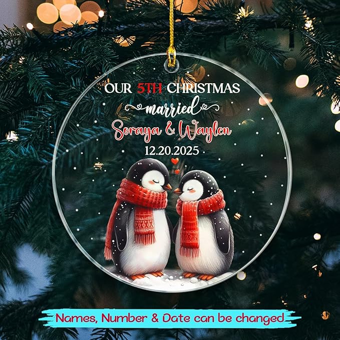 Our 5TH Christmas Married Ornament 2025, Customized Date & Name Mr & Mrs - Image 2