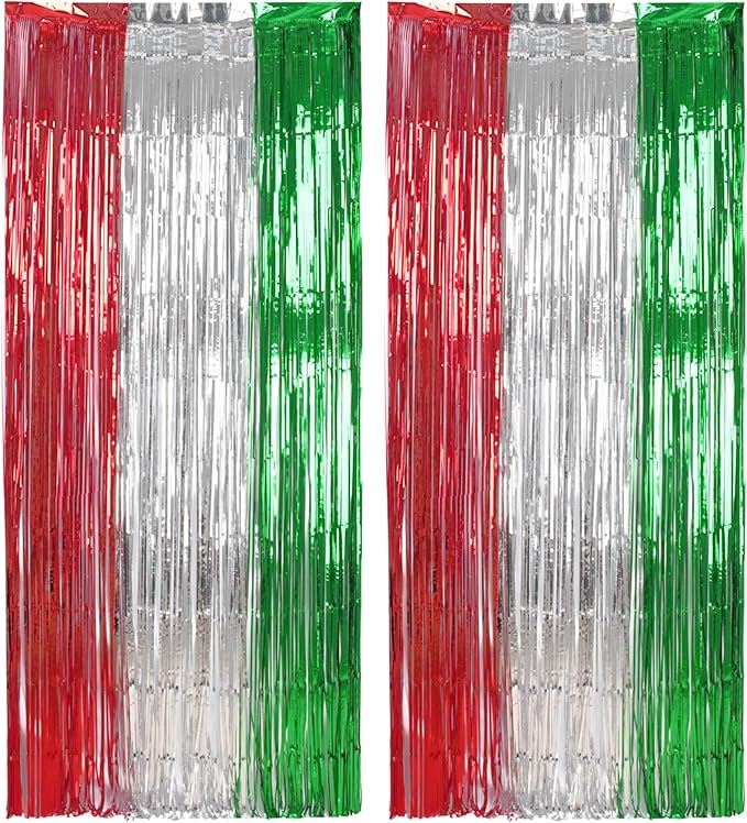 BRAVESHINE 2 Pack Fringe Backdrop Red Silver Green Christmas Party Decorations by BRAVESHINE