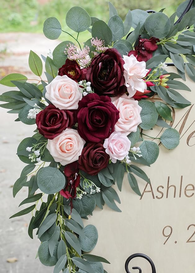 ponatia Wedding Arch Flowers, Artificial Burgundy Wedding Flowers - Image 2