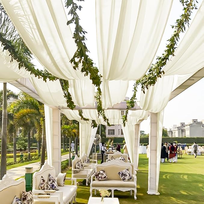 4 Panels Ivory Ceiling Drapes for Wedding 5ftx40ft Sheer Drapery Chiffon Fabric - Image 5