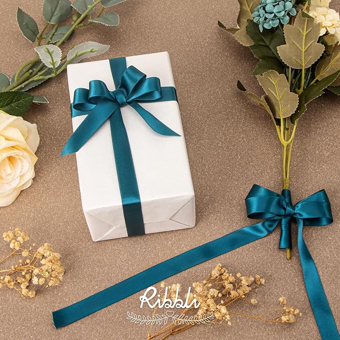 Ribbli Teal Satin Ribbon 5/8 inch x Continuous 25 Yards, Double Faced Satin Use - Image 2