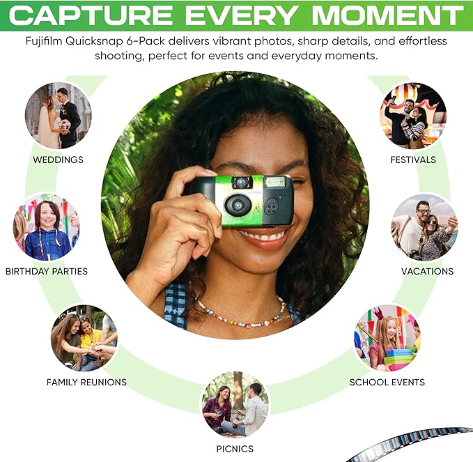 Fuji Film Quicksnap Flash Disposable Camera 400 Iso, 6 Pack, 35mm 27 Exp - Image 4