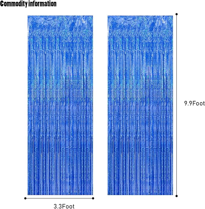 CANREVEL 2 Pack 3.3x8.2 Feet Blue Foil Fringe Backdrop Curtains, Glitter Tinsel - Image 2