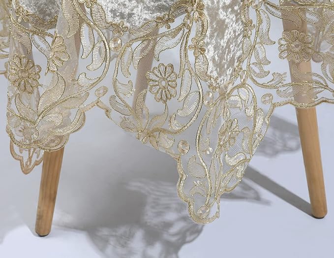 vctops Damask Lace Patchwork Tablecloth Luxury Square Small Table Cover Elegant - Image 4