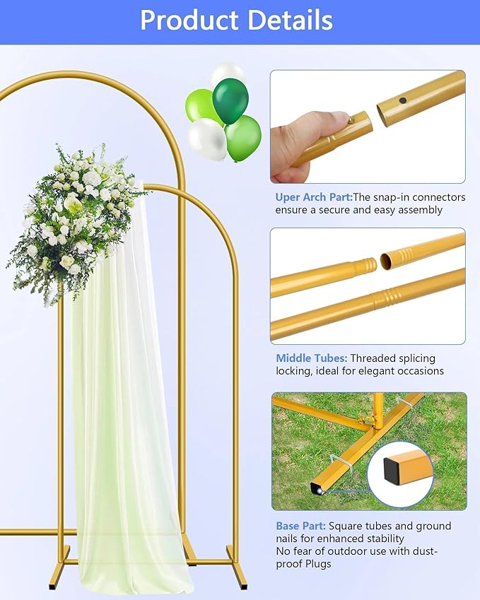 HEMMOTOP Metal Arch Backdrop Stand Set of 2, Wedding Arch Frame, Stable - Image 4