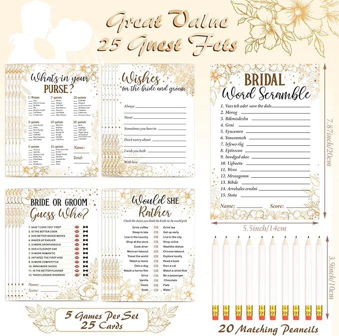 Teling 145 Pieces Bridal Shower Game Bridal Shower Favors Set Wedding Games - Image 4