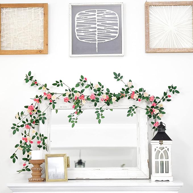 FiveSeasonStuff Bendable Posh Pink Flower Garlands, Artificial Silk Wild Roses - Image 4