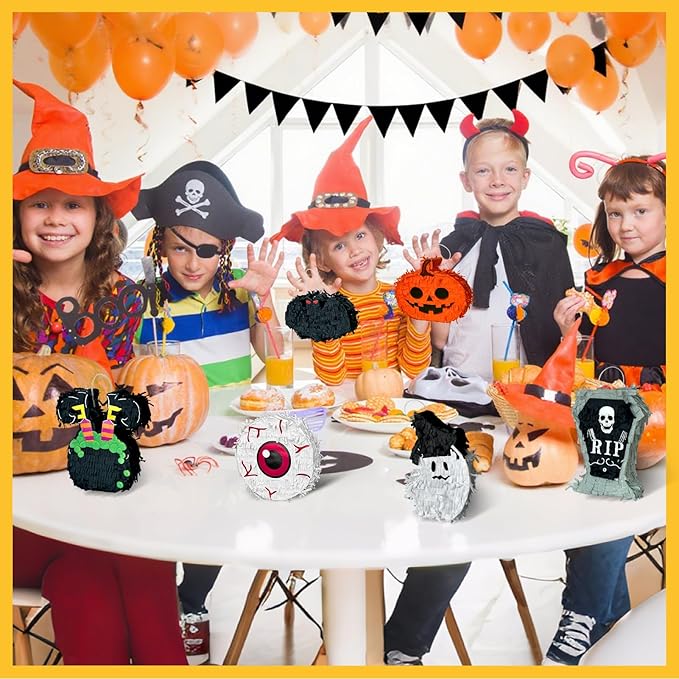 6 Pcs Halloween Piñata Set Small Pumpkin Ghost Tombstone Bat Eyeball Witch Jar - Image 7