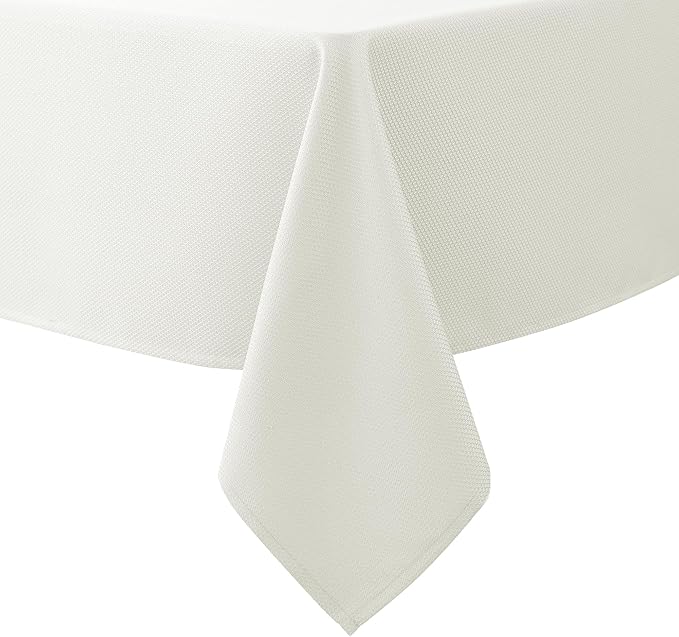 Biscaynebay Textured Fabric Tablecloths 90x156 Inches Rectangular, Ivory Water by Biscaynebay