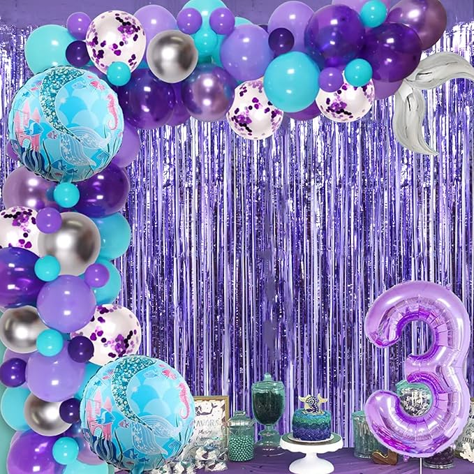 TONIFUL 3Pcs Light Purple Door Streamers Purple Photo Booth Backdrop Metallic - Image 3