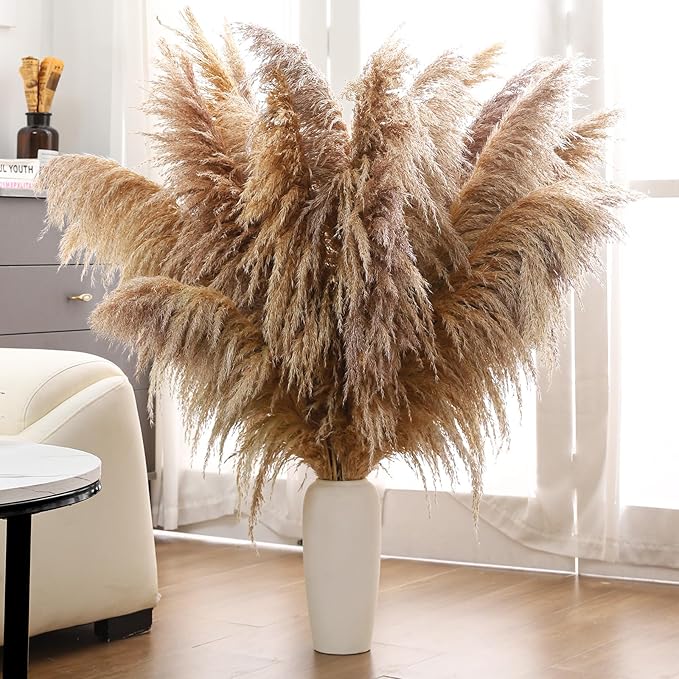 40" inch 11 Stems Natural Pampas Grass Tall Decor, Pompas Grass, Large Brown by HUATEMEI