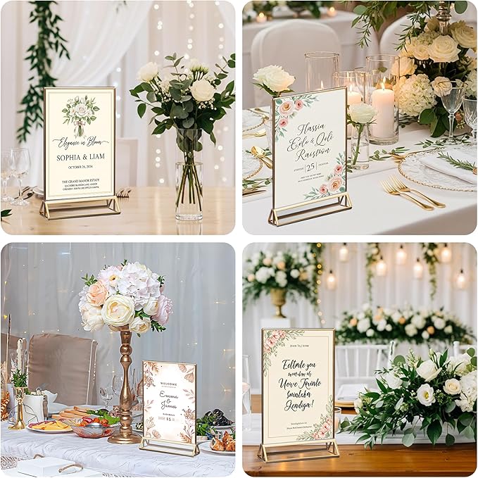 12 Pack Acrylic Sign Holder 4x6 Gold Frames, Wedding Table Number Holders - Image 7
