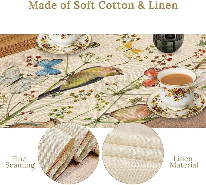 Brown Bird Floral Table Runner Spring Flower Kitchen Table Decoration Suitable - Image 7