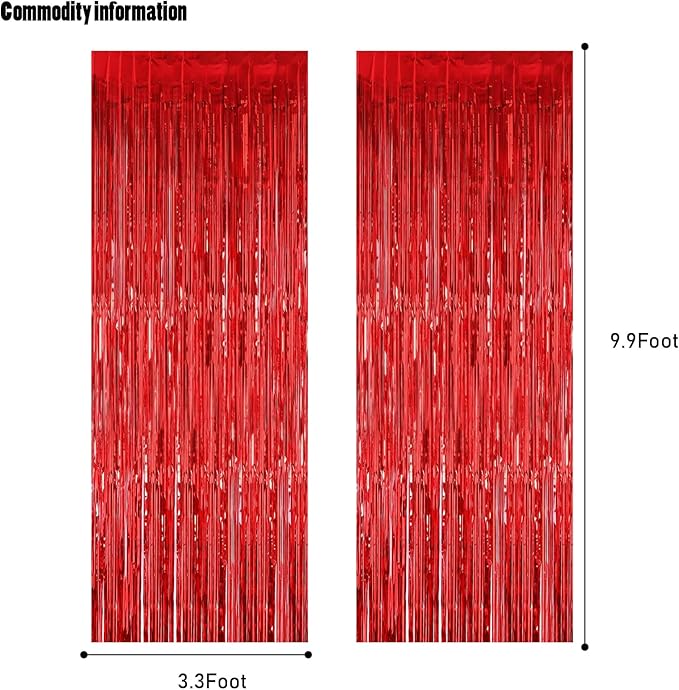 CANREVEL 2 Pack 3.3x8.2 Feet Red Foil Fringe Backdrop Curtains, Tinsel - Image 2