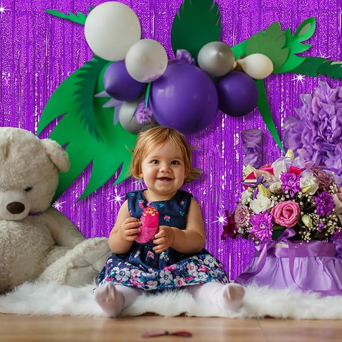 Tinsel Curtain Party Backdrop Purple Birthday Decorations 10 Packs Glitter Foil - Image 4