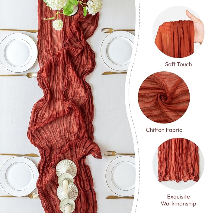 Sioloc Terracotta Table Cloth Cheesecloth Table Runner 10ft Rustic - Image 2
