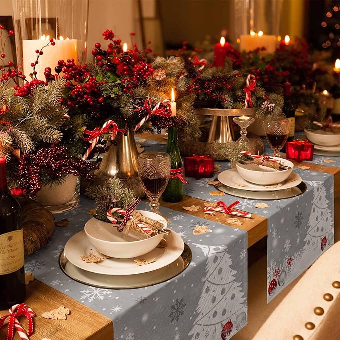 Christmas Snowflakes Cotton Linen Table Runner - Image 2