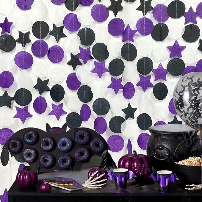 173 Ft Purple Black and White Party Decorations Big Star Circle Dot Backdrop - Image 7