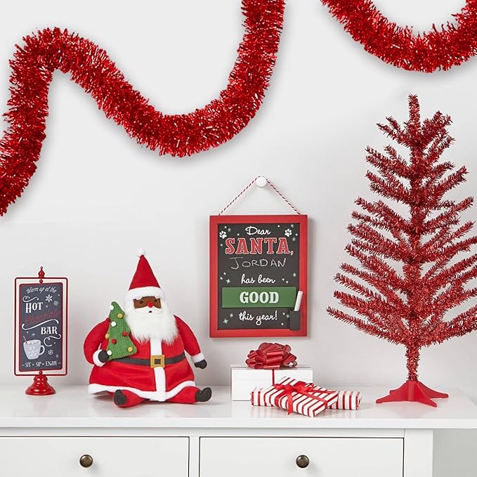 25 Feet Red Christmas Tinsel Garland, Metallic Foil Twist Banner Wall Hanging - Image 7