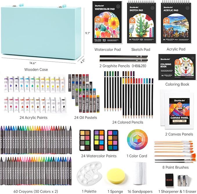 Shuttle Art Deluxe Gift Art Kit, 202-Piece Wooden Art Supplies Set - Image 2