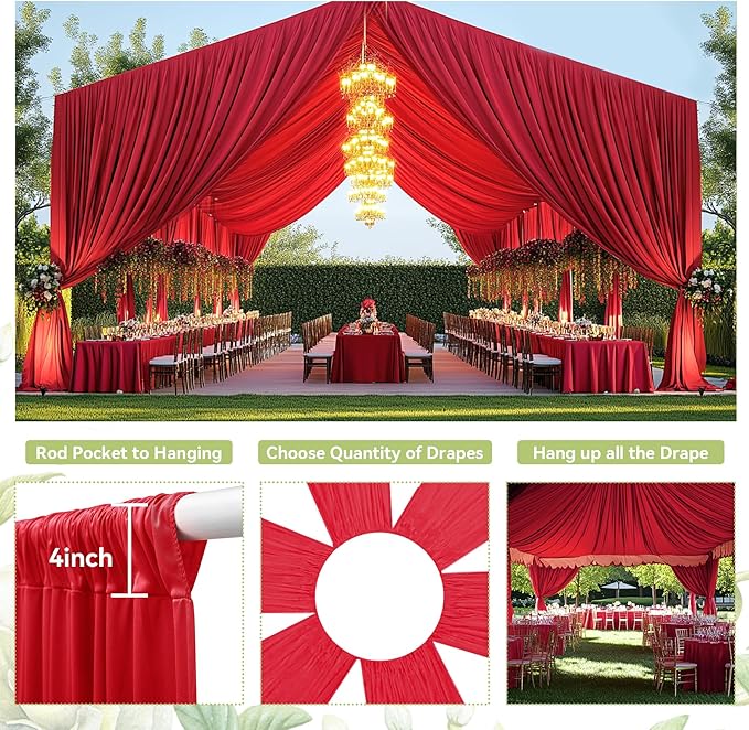 PartyVillage 10ftx40ft Red Ceiling Curtain - Image 4
