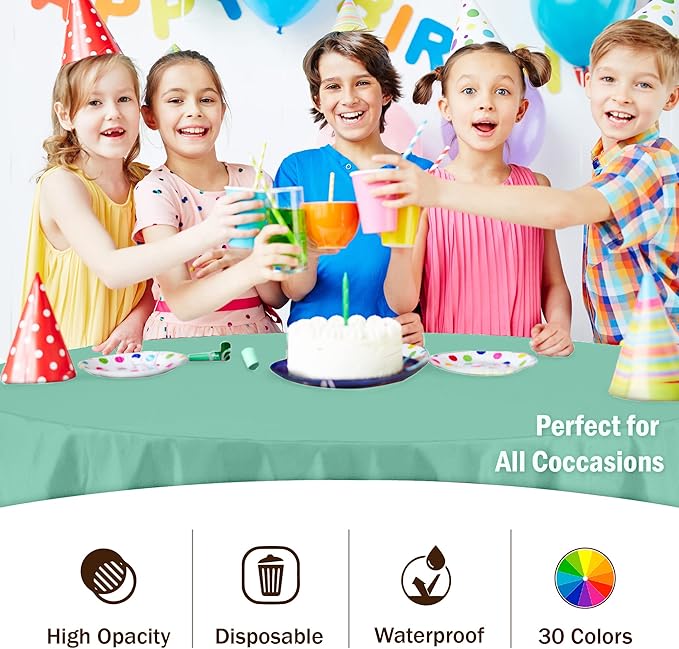 Party Solids Pack Of 12 Premium Plastic Tablecloth 84 Inch Round Table Cover - Image 5