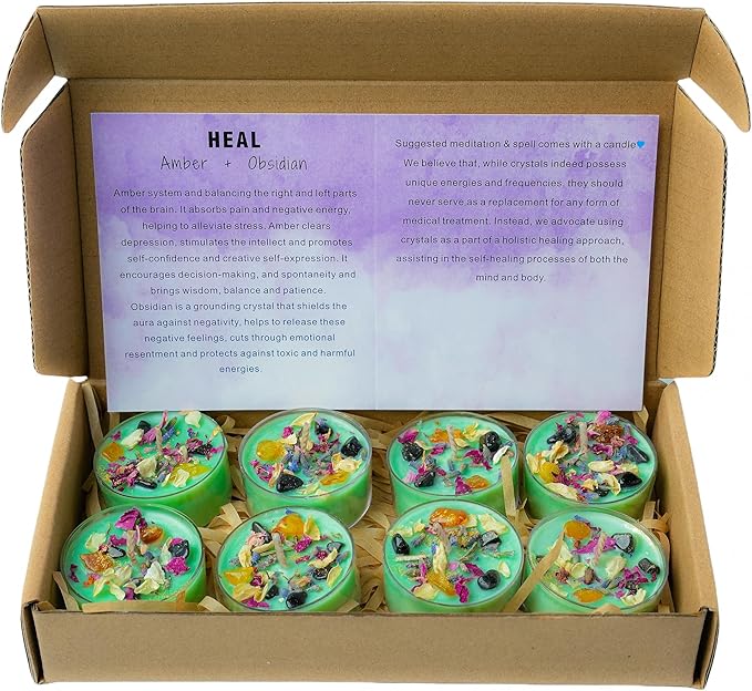 Tealight Soy Candles with Crystals And Herbs, Handmade Energy Candles, Healing by Unknown