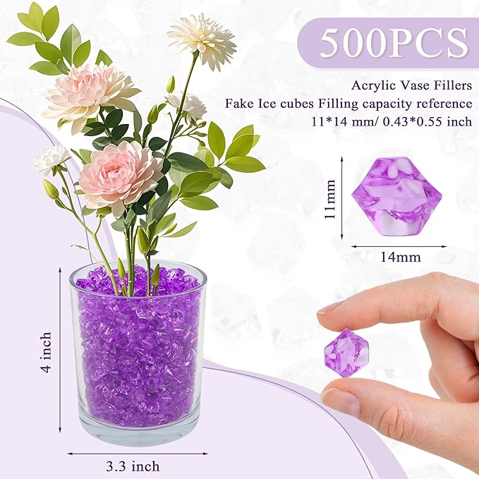 YATOJUZI 500pcs Fake Ice Cubes Purple Acrylic Crushed Rocks Vase Fillers - Image 2