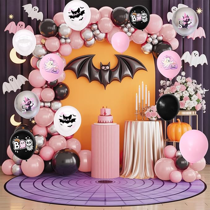 Halloween Party Balloons Decorations, 12 Inch Pink and Black Balloons Set Pink - Image 8