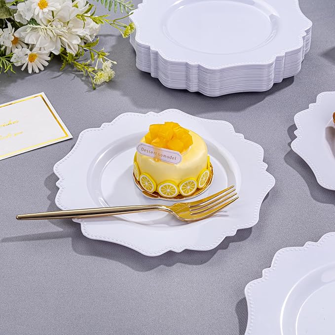 COLOSUS 100pcs 7.5 Inch White Plastic Dessert Plates, Heavy Duty Disposable - Image 8