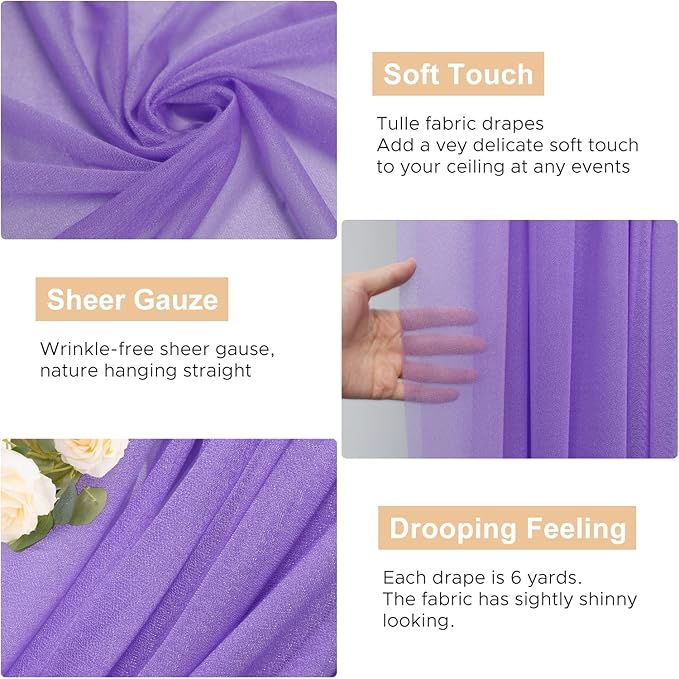 Wokceer Lavender Purple Wedding Arch Draping Fabric Backdrop 4 Panels 28.7" X - Image 2