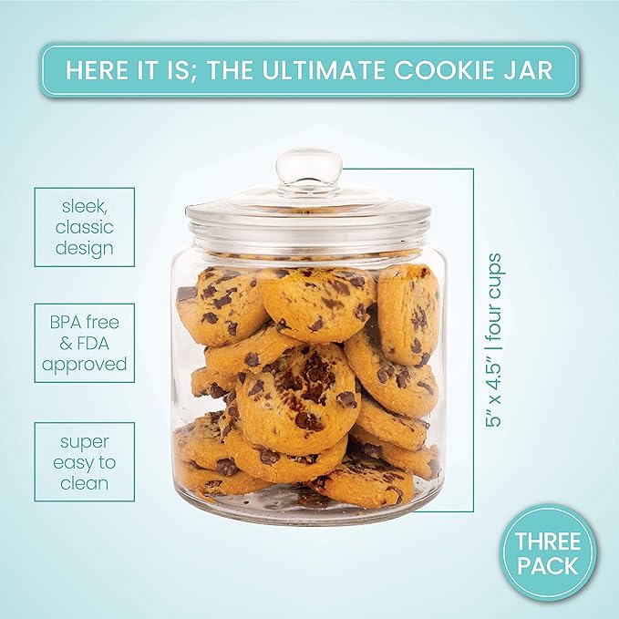 Set of 3 Glass Jar with Lid 1 Liter | Airtight Glass Storage Container - Image 3