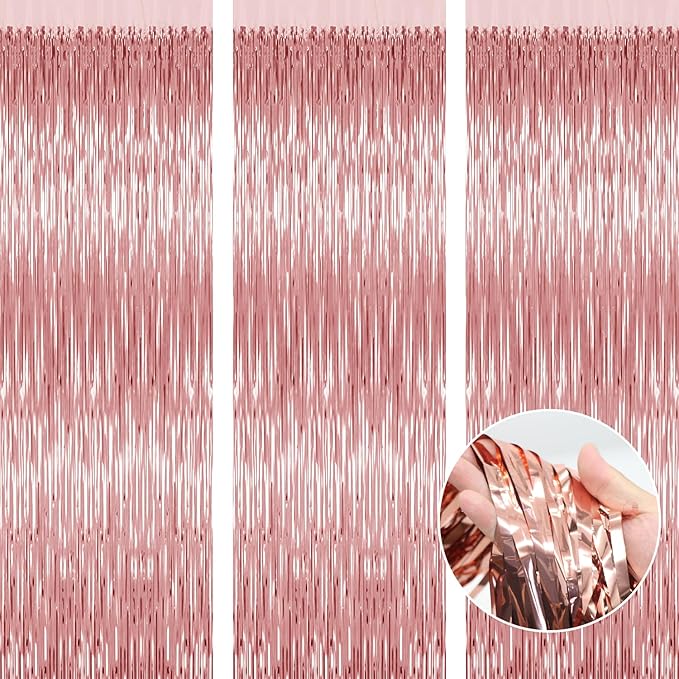3 Pack Rose Gold Backdrop Birthday Decorations Foil Curtain Backdrop - Image 9