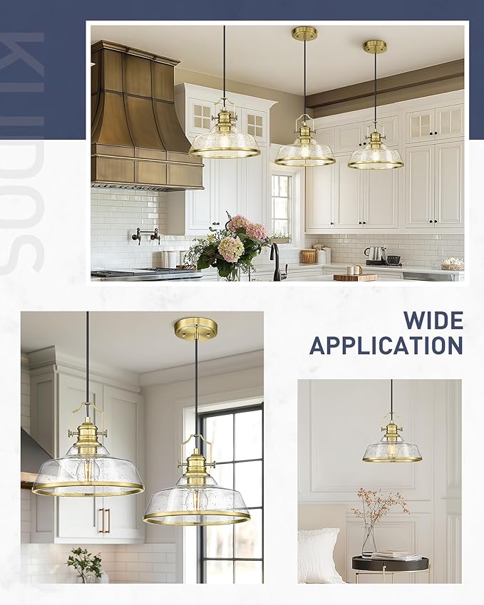 kudos Gold Pendant Lights Kitchen Island, Farmhouse Gold Seeded Glass Pendant - Image 6
