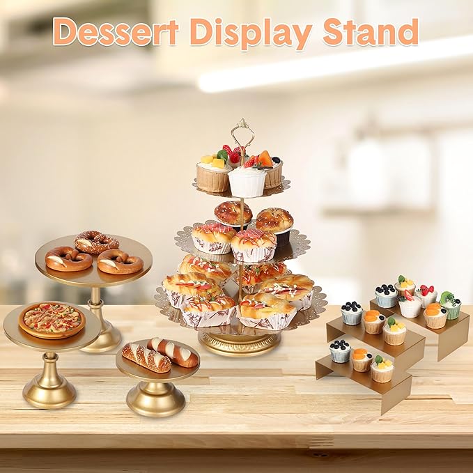 Garvee 7-Piece Gold Metal Cake Stand Set, Dessert Table Display Set - Image 4